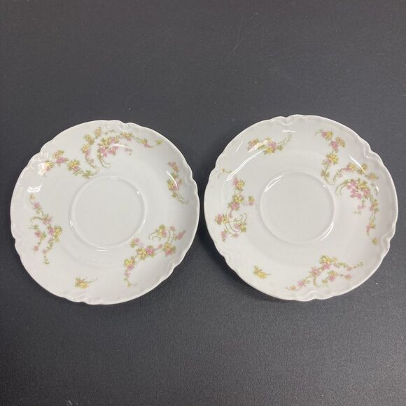 Set of 2 1900's Antique Haviland Limoges France Saucers Pink Yellow Flower Tea - Picture 2 of 11